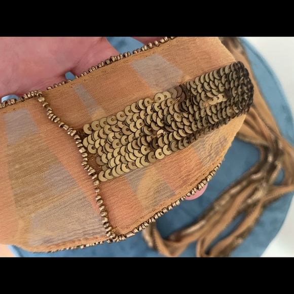 Silky chiffon beaded belt with fringes- NWOT - Picture 7 of 8